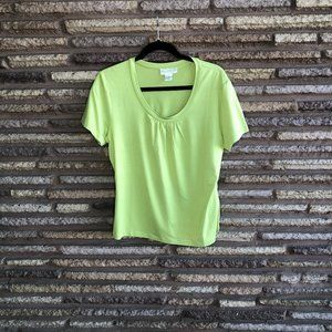 Doncaster Signature Lime Green Silk Blend Scoop V Neck Jersey Knit T shirt